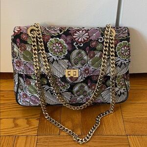 Steve Madden Floral Embroidered Tweed Chain Strap Shoulder Bag